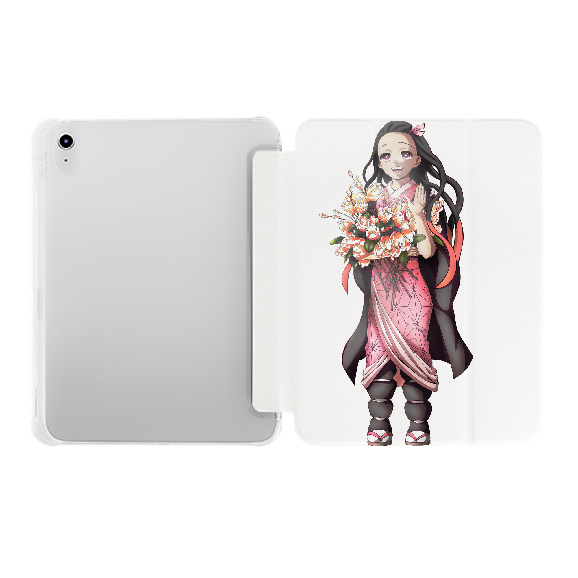 （画像用） 鬼滅の刃（きめつのやいば）竈門 禰󠄀豆子／かまど ねずこ Kamado Nezuko IPad ケース ペン収納付き 三つ折りスタンド PUレザー×シリコン 対応機種9.5/10.5/10.9インチ
